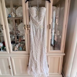 Camille La Vie Iridescent Silver Overlay Prom Dress Gown 🤍✨